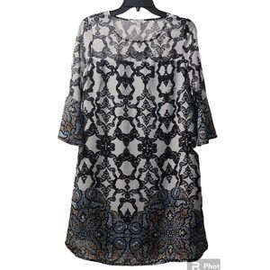 Speechless Dress Shift Bell Sleeve‎ Party Cocktail Black White Pattern S